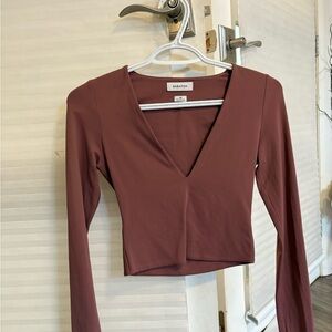 Babaton Red Long Sleeve Fitted Crop Blouse